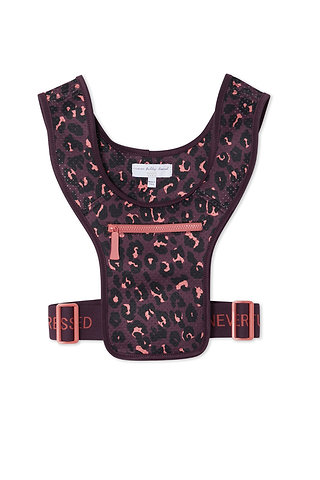 Leopard Running Bag in a vest-style with iconic dark leopard print, front zip pocket and branded straps.