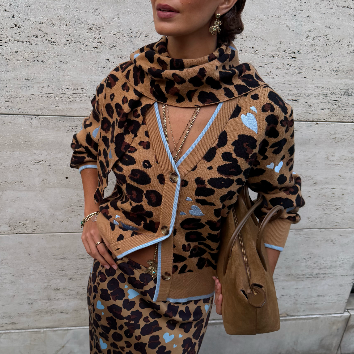 Heart Leopard Large Knit Scarf