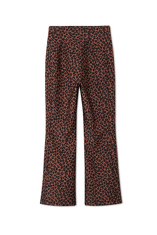 Iconic Leopard Ski Trousers with a high waisted thick waistband and brown animal print pattern.