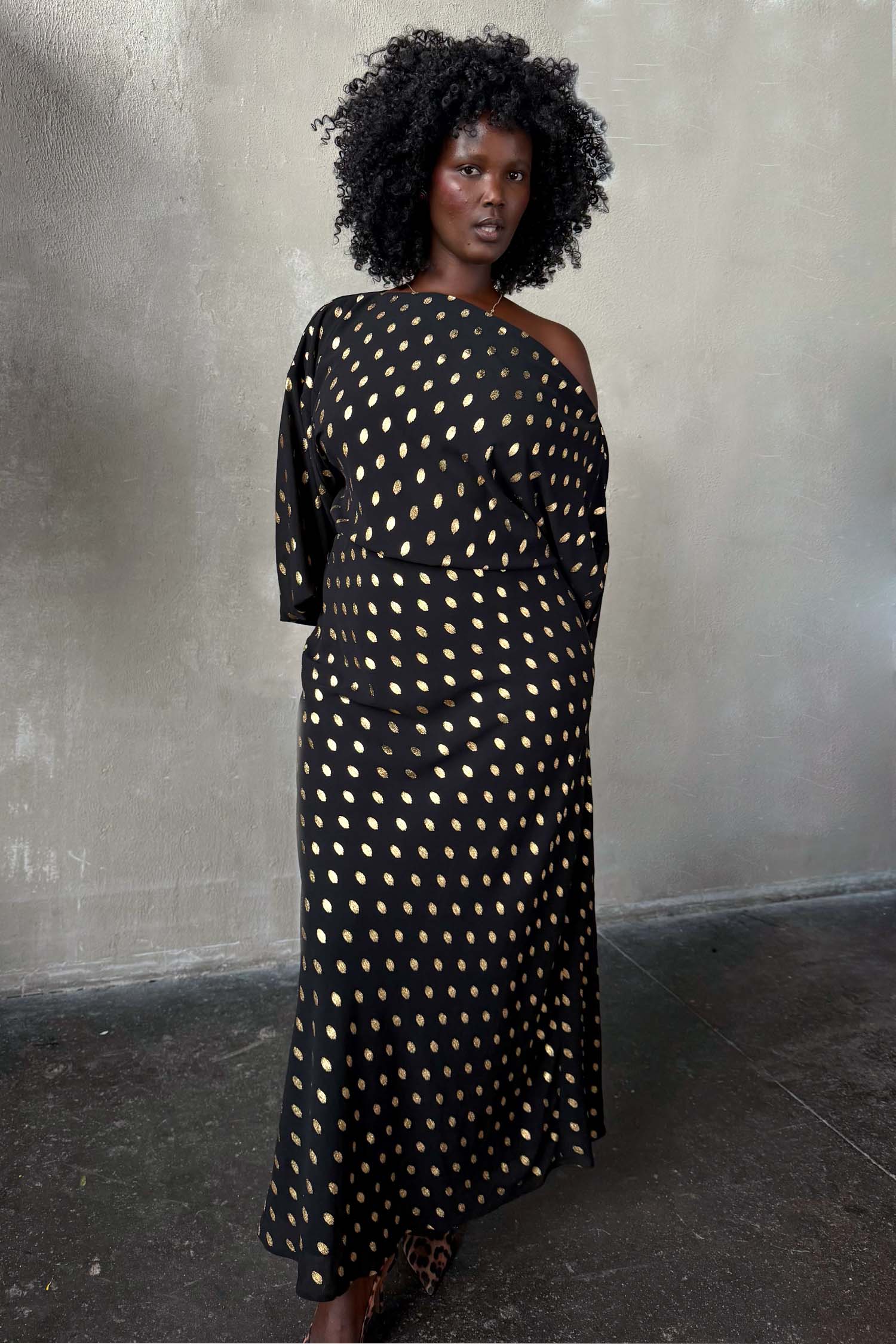 Black & Gold Long Sleeve Tilly Dress