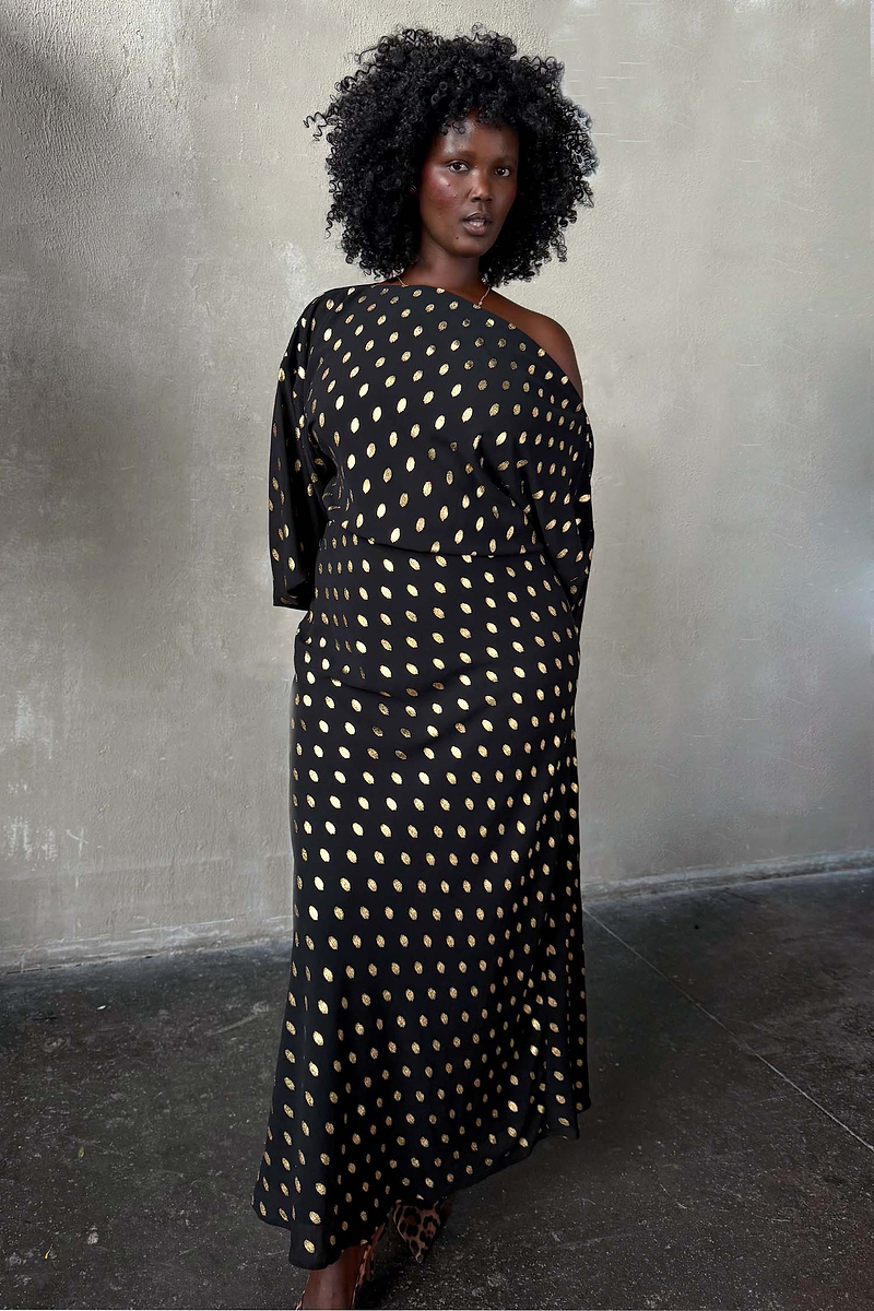 Black & Gold Long Sleeve Tilly Dress