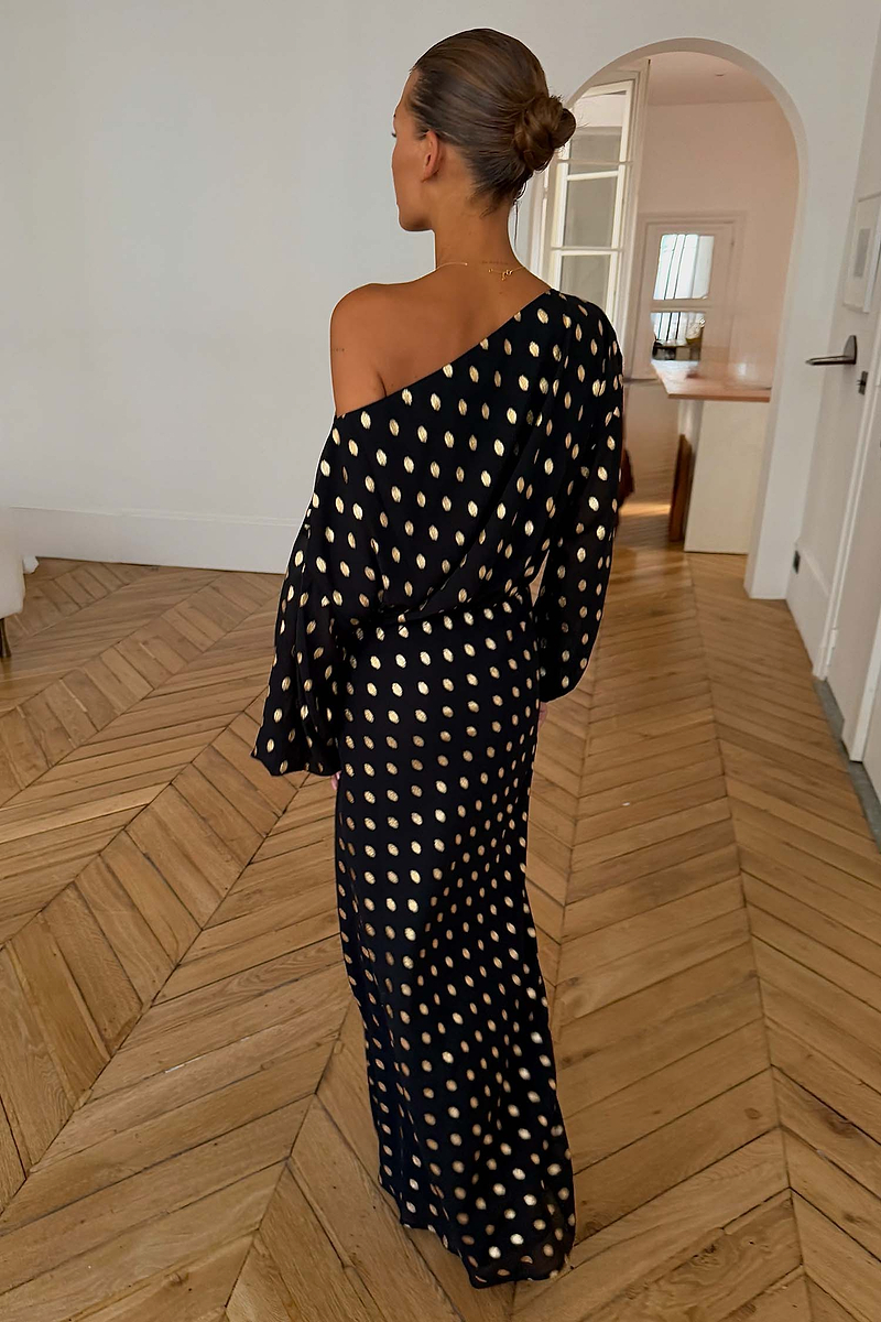 Black & Gold Long Sleeve Tilly Dress