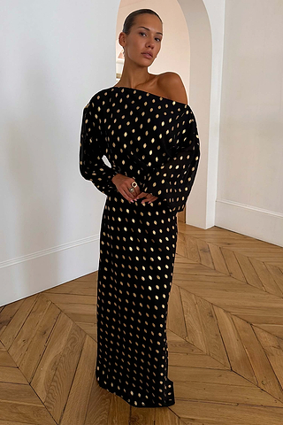 Black & Gold Long Sleeve Tilly Dress