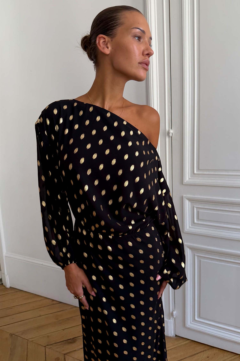 Black & Gold Long Sleeve Tilly Dress