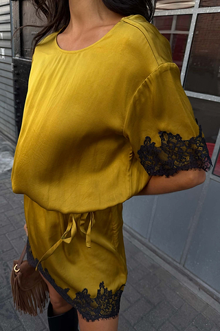 Olive & Black Lace T-Shirt Dress