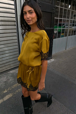 Olive & Black Lace T-Shirt Dress