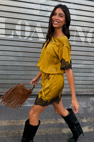 Olive & Black Lace T-Shirt Dress