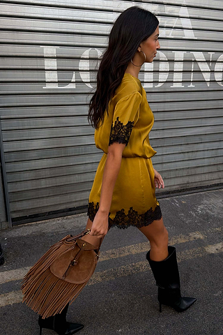 Olive & Black Lace T-Shirt Dress