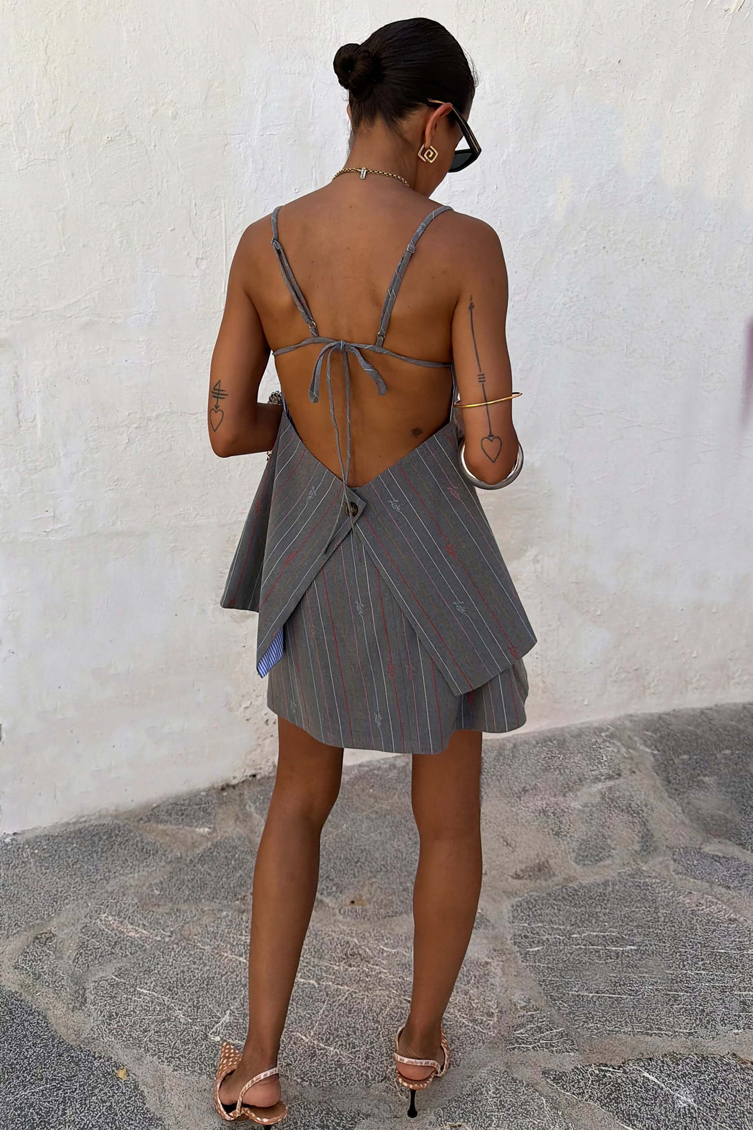 Grey Love Pinstripe Backless Top
