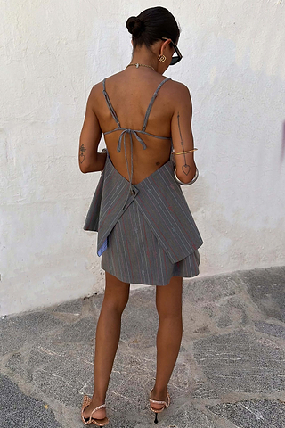 Grey Love Pinstripe Backless Top