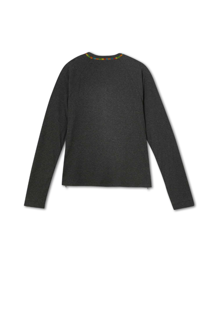 Charcoal Life is Tough Honey T-Shirt with a colourful neckline and functional side zips from NFD x Porto & Bello.