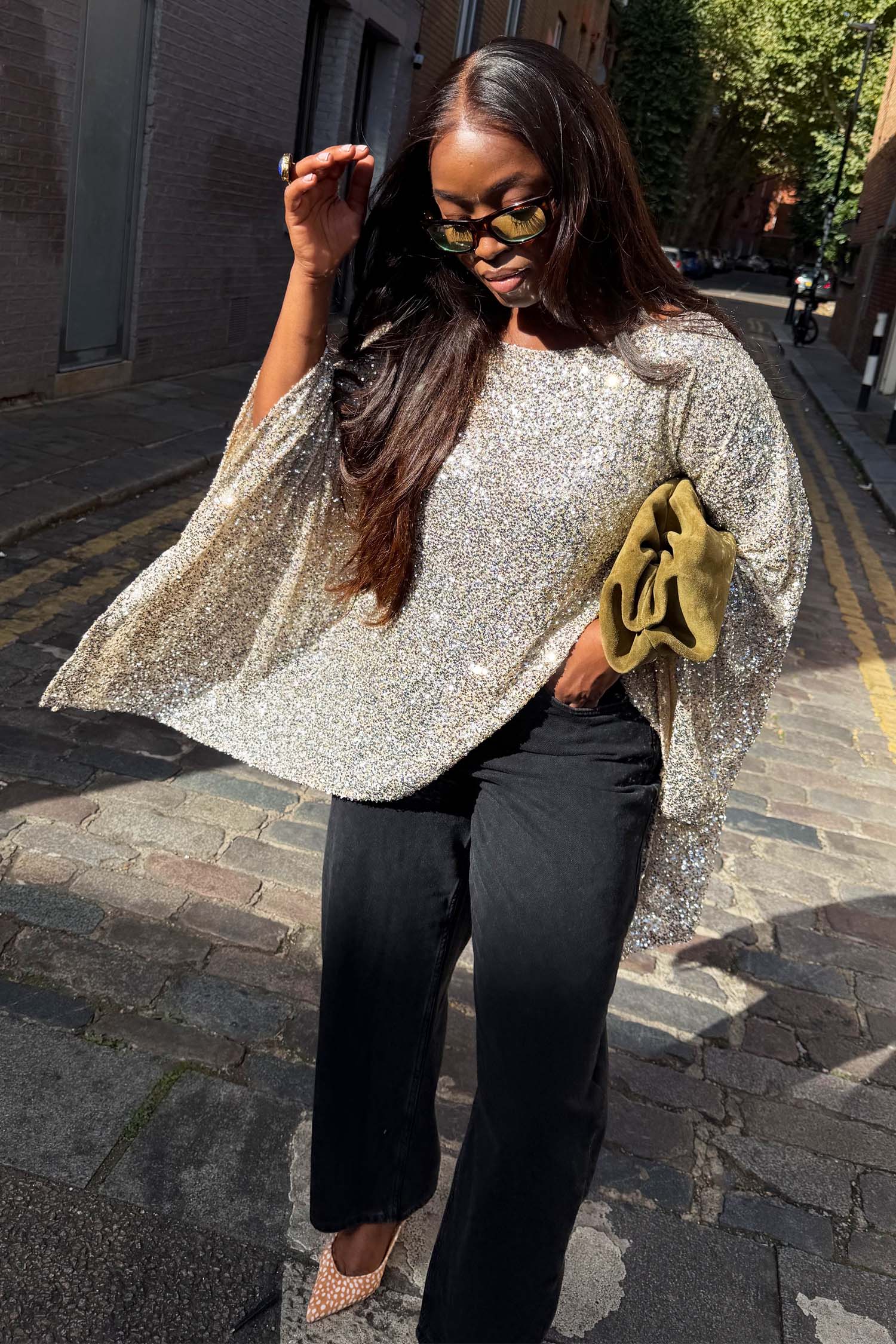 Silver Sequin Cape Top