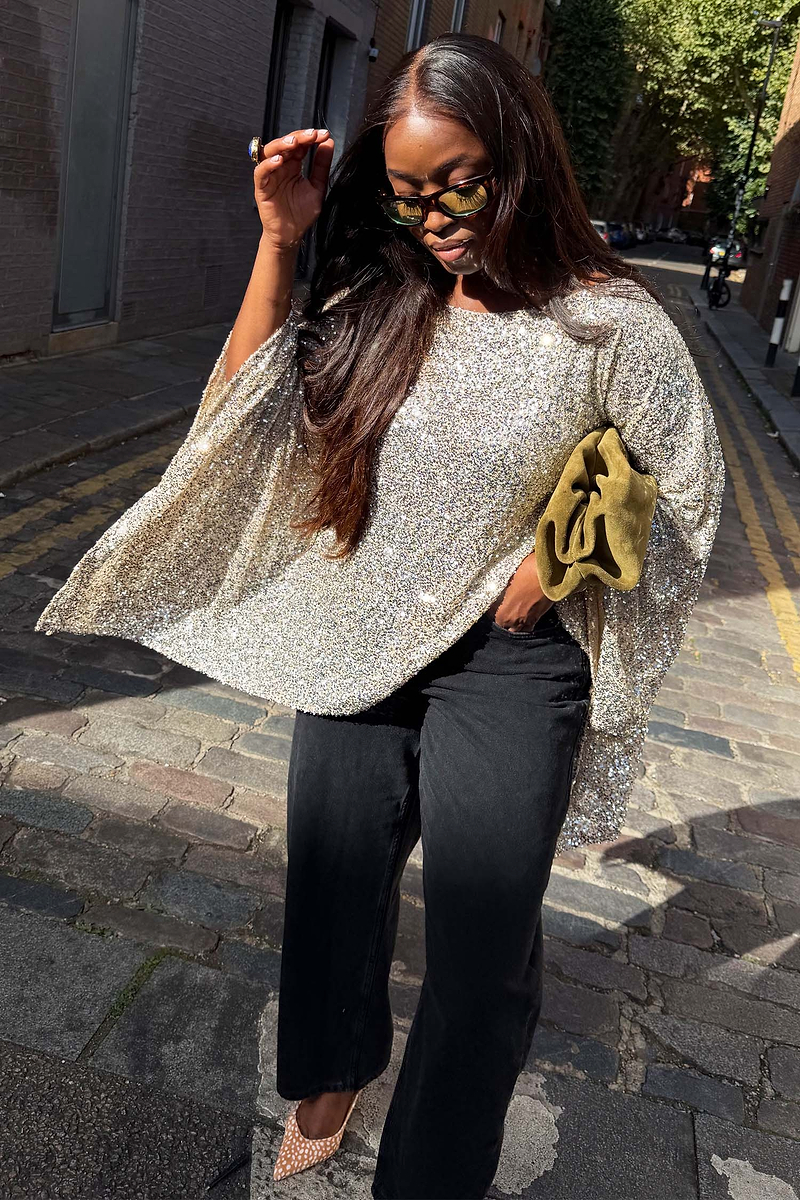 Silver Sequin Cape Top