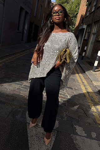 Silver Sequin Cape Top