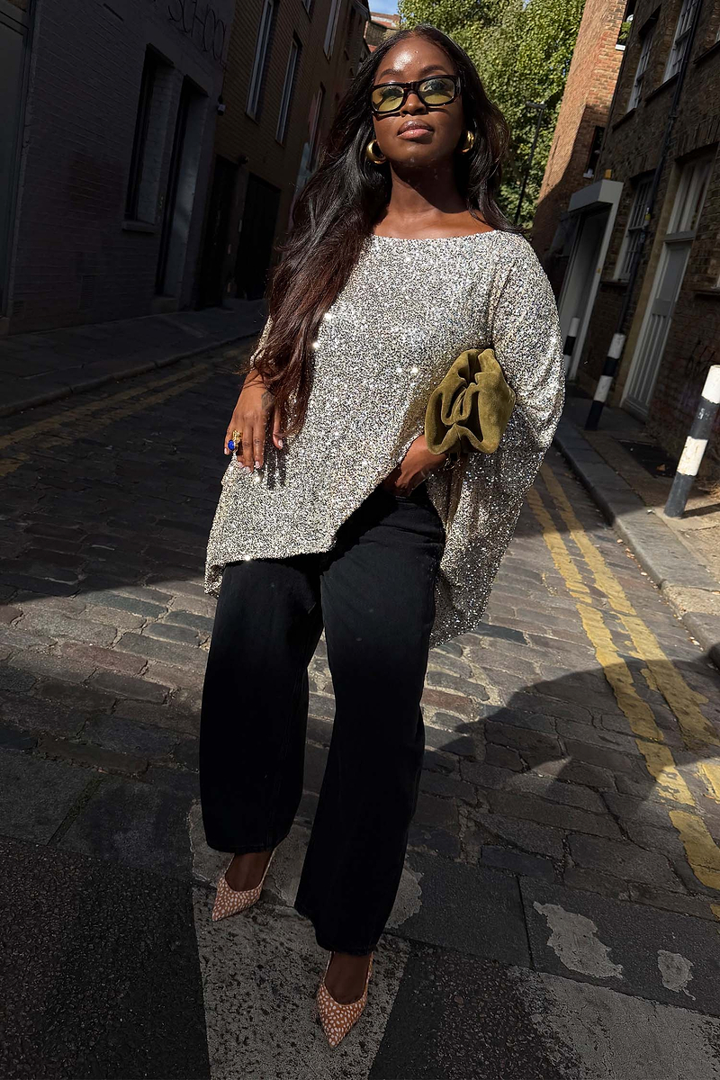 Silver Sequin Cape Top