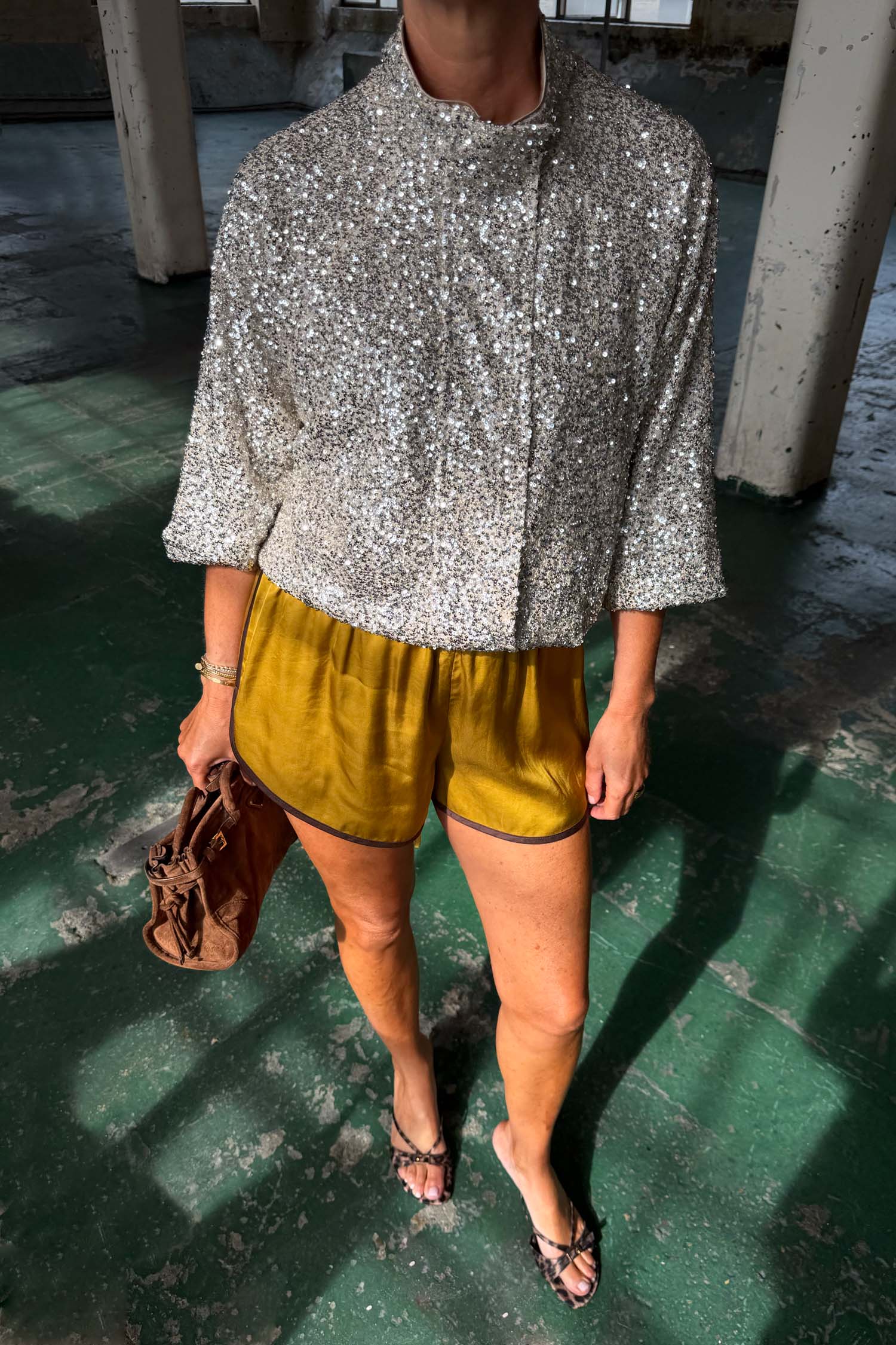 Silver Sequin Funnel Neck Jacket