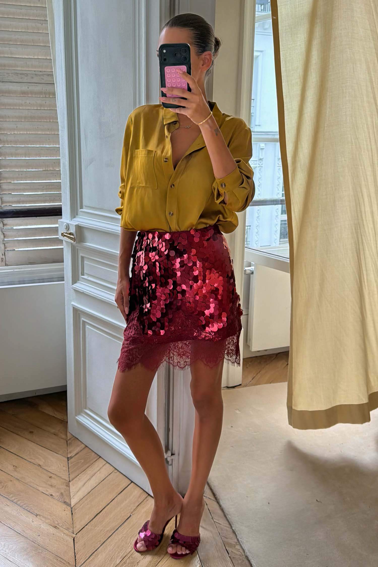 Burgundy Large Sequin Mini Maeva Skirt