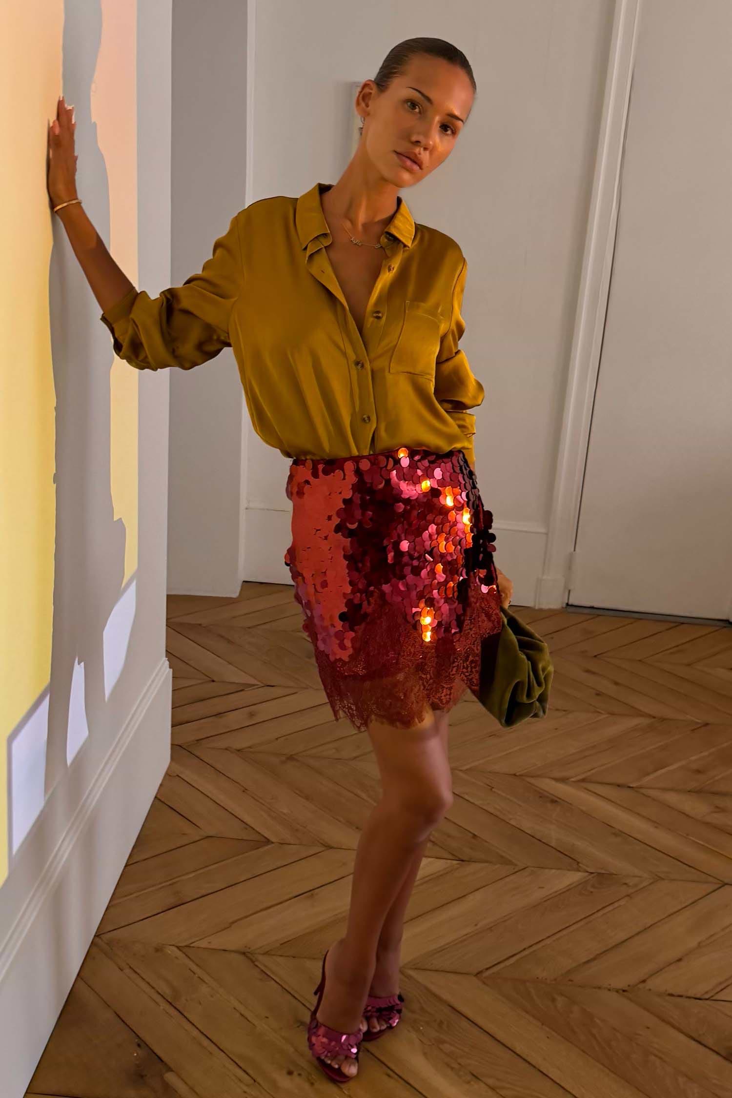 Burgundy Large Sequin Mini Maeva Skirt