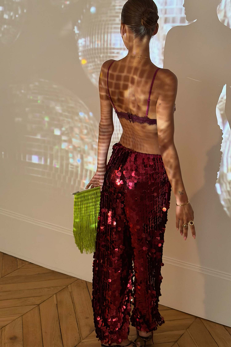 Burgundy Sequin Naomi Trousers