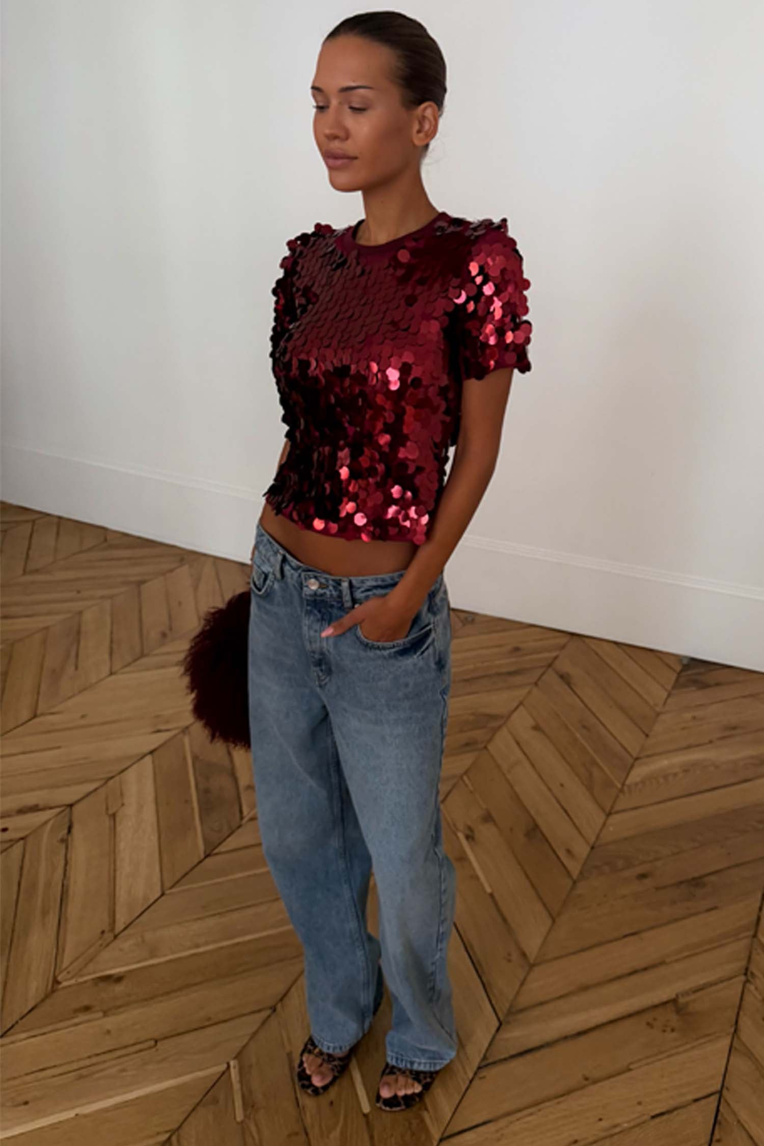 Burgundy Large Sequin T-Shirt