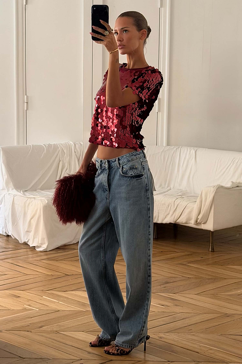 Burgundy Large Sequin T-Shirt
