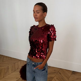 Burgundy Large Sequin T-Shirt