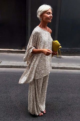 Silver Sequin Cape Top