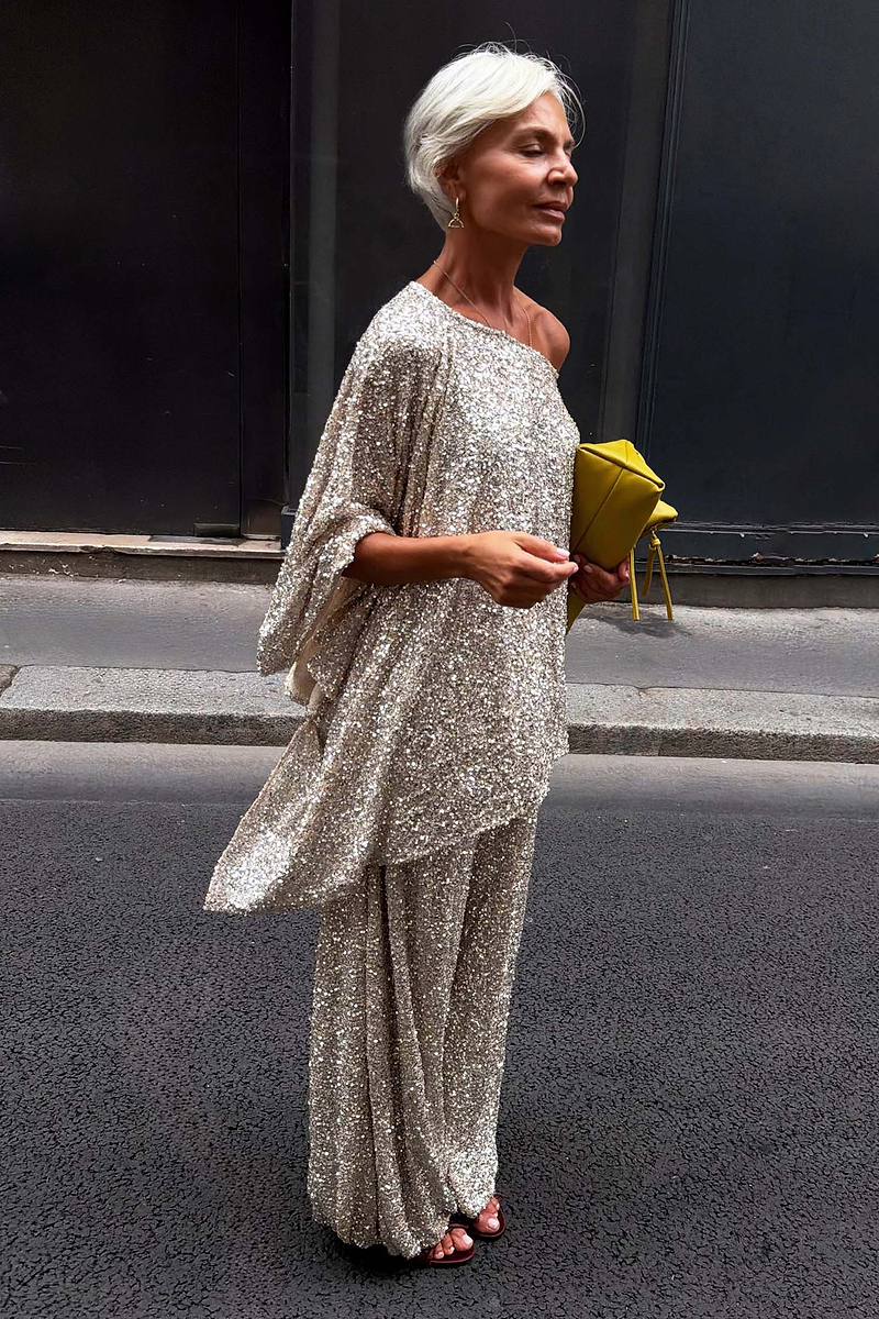 Silver Sequin Cape Top