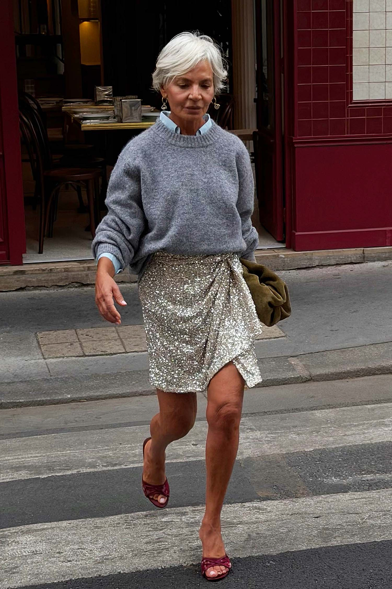 Silver Sequin Mini Jaspre Skirt