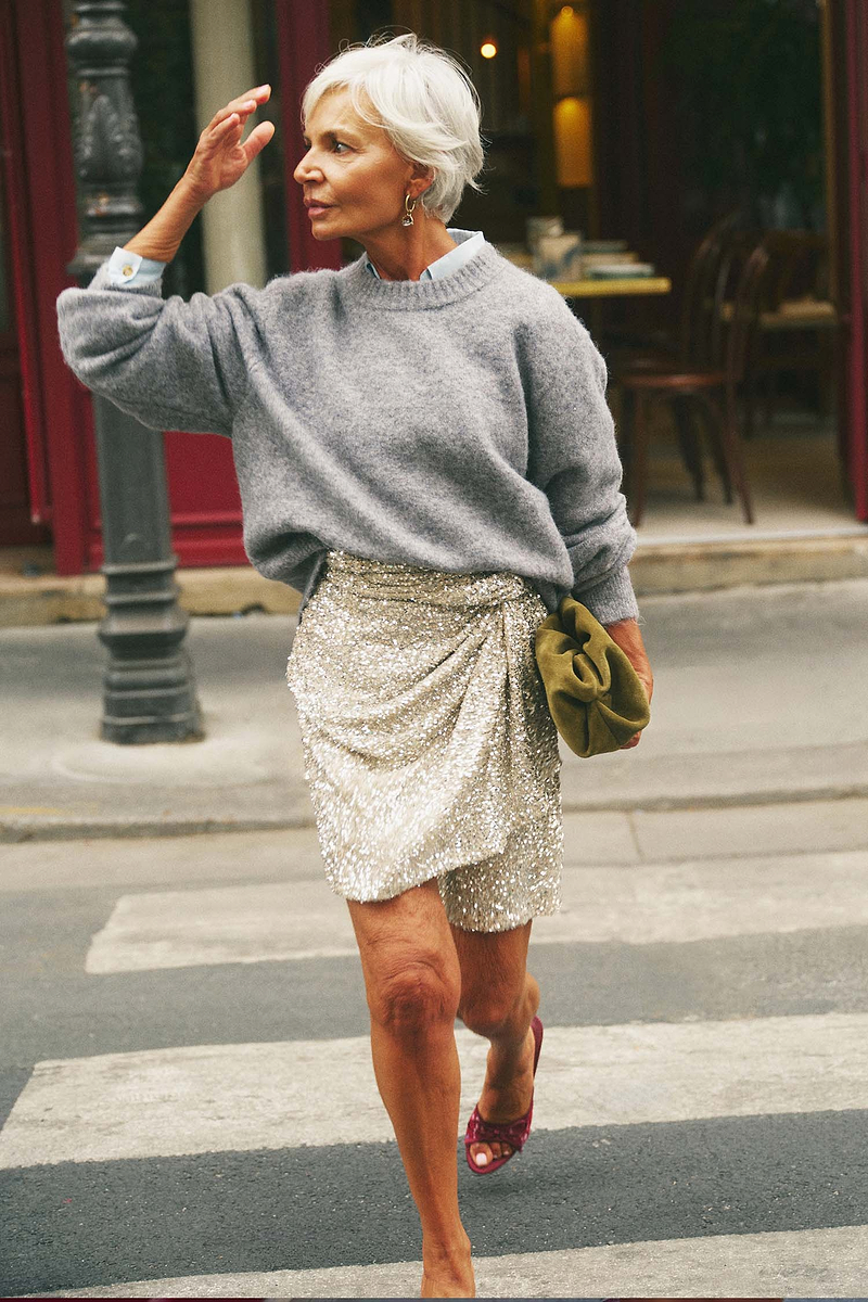 Silver Sequin Mini Jaspre Skirt