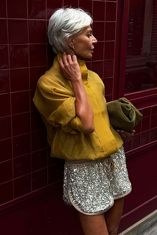 Silver Sequin Running Shorts
