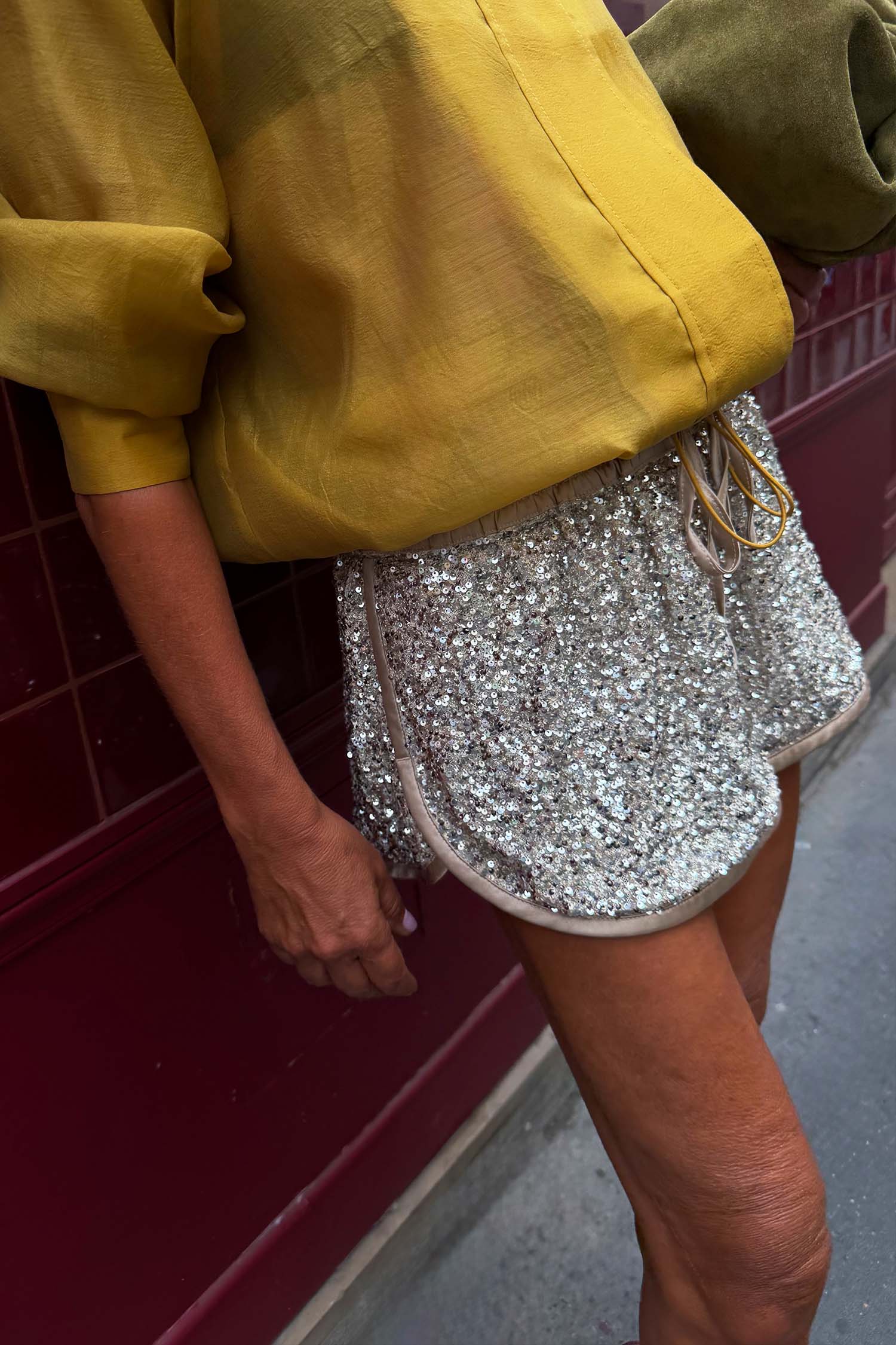 Silver Sequin Running Shorts