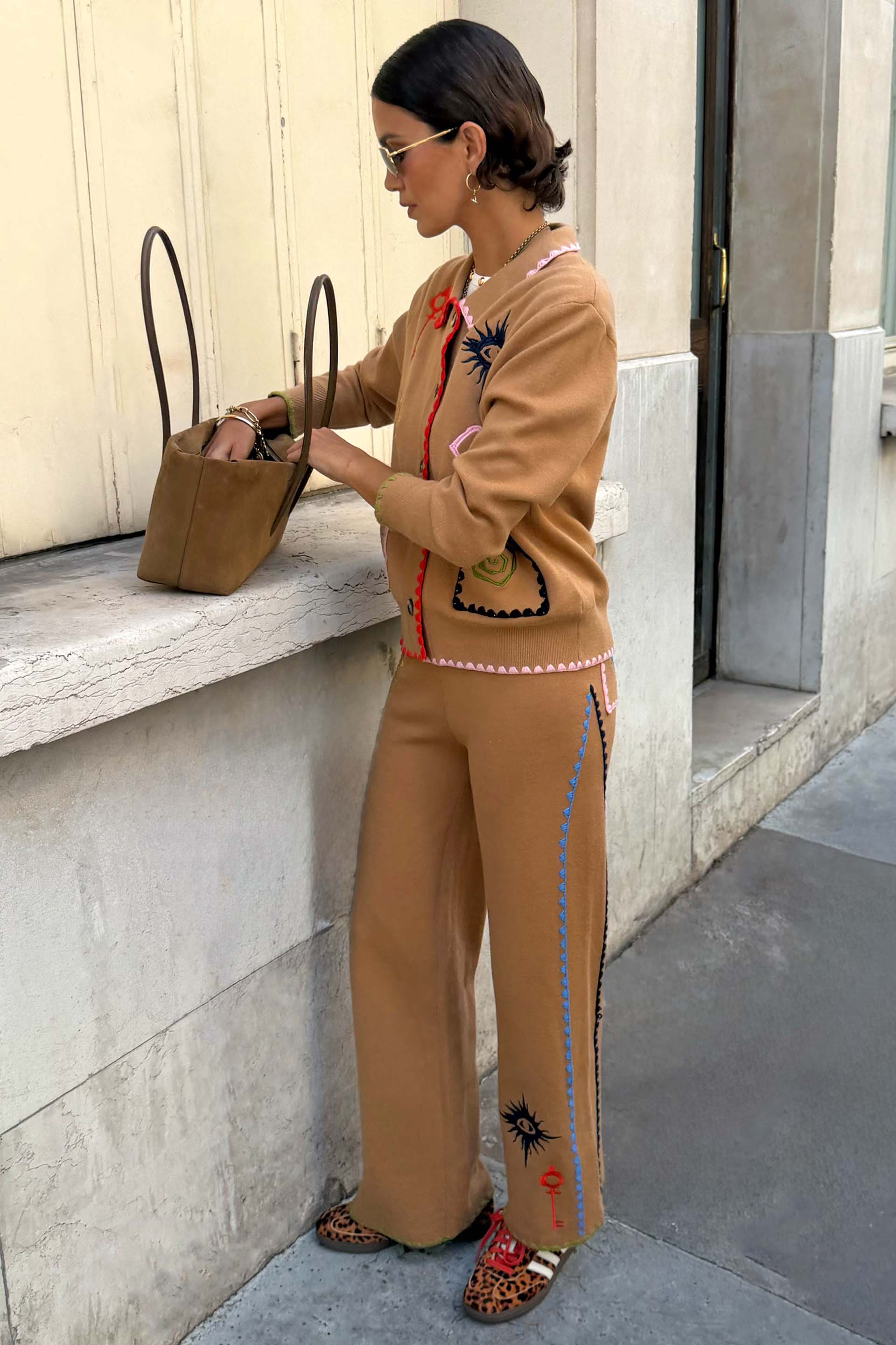 Tan Wide Leg Knit Joggers