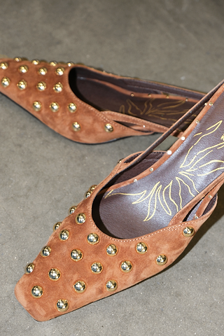 Tan Studded Slingback Heel