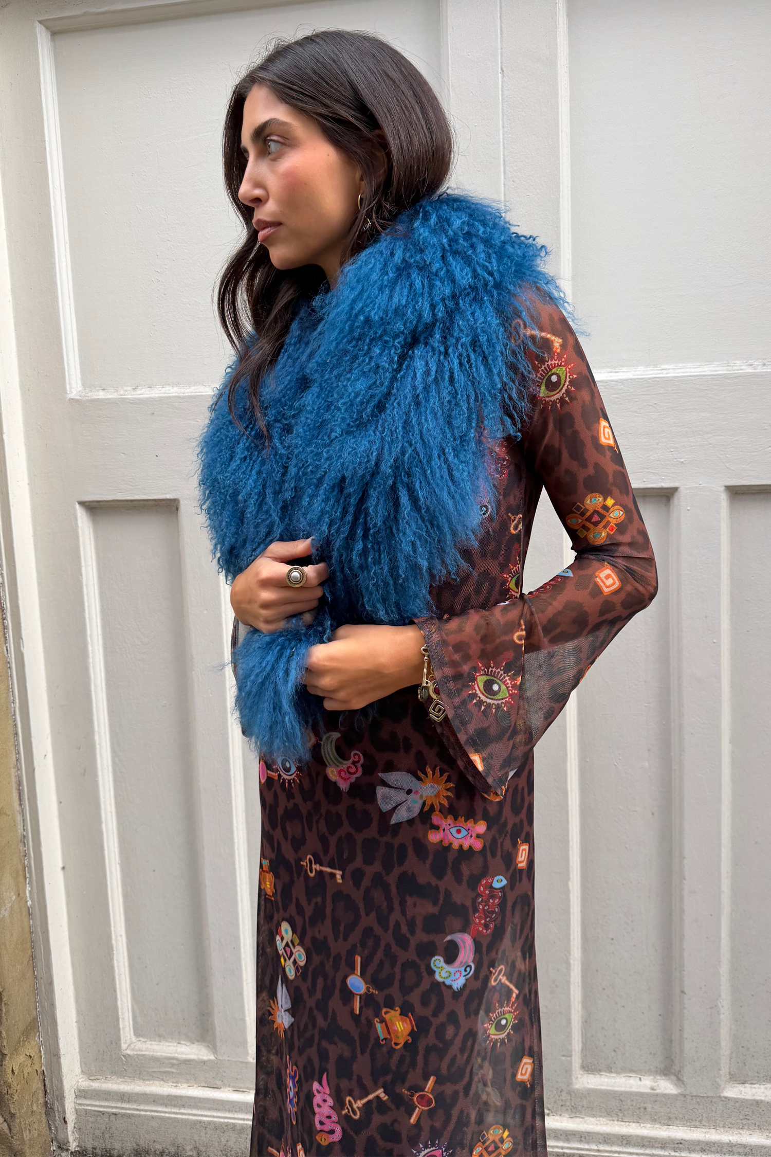 Teal Blue Faux Fur Stole