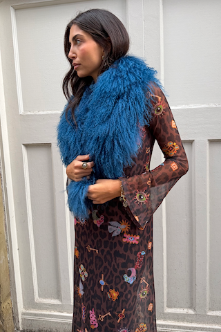 Teal Blue Faux Fur Stole