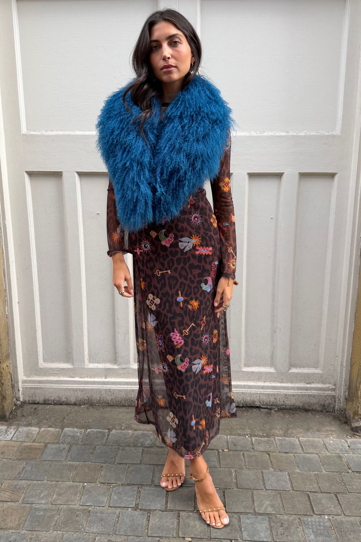 Teal Blue Faux Fur Stole