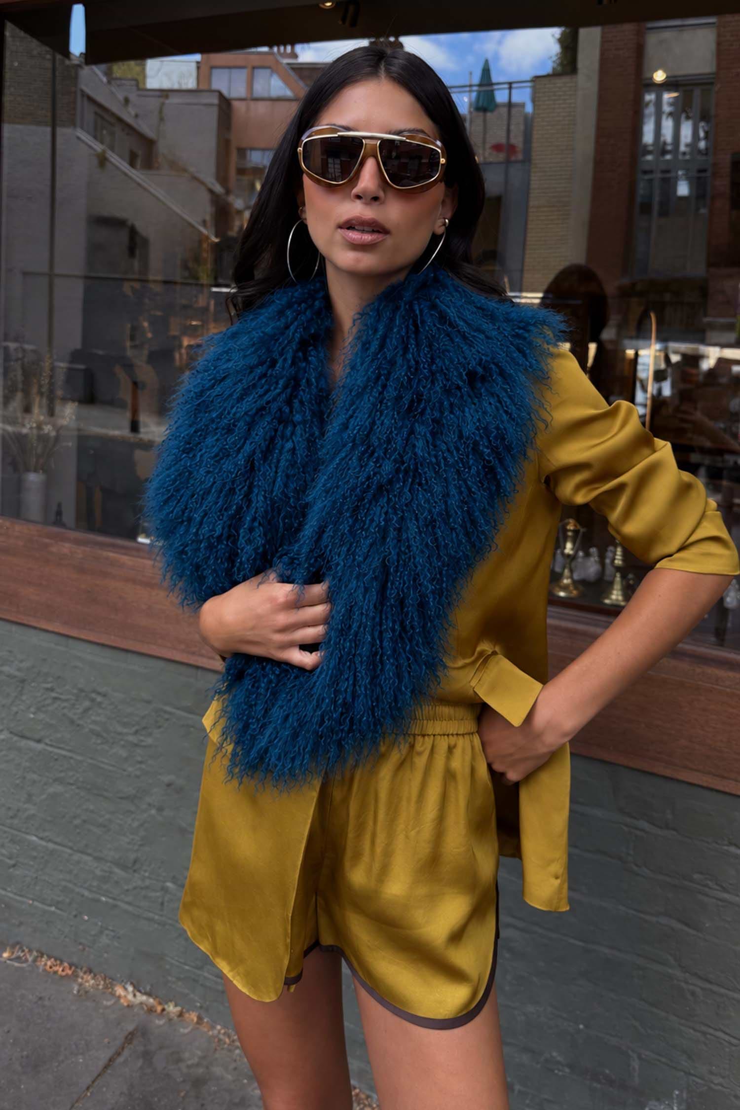 Teal Blue Faux Fur Stole