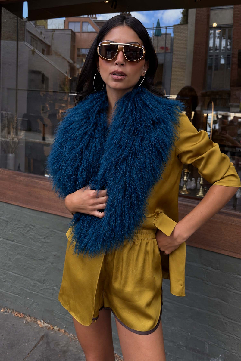Teal Blue Faux Fur Stole