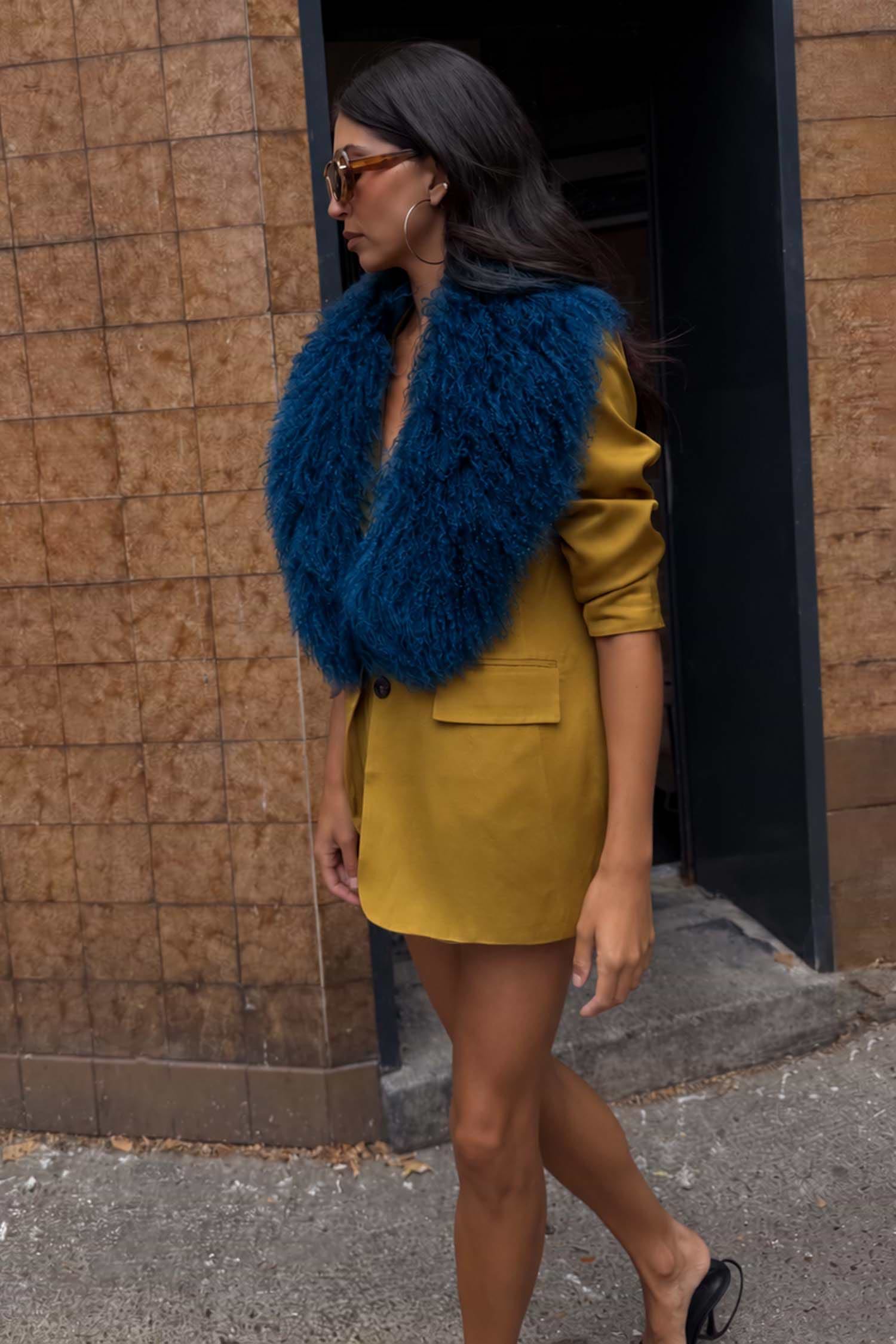 Teal Blue Faux Fur Stole