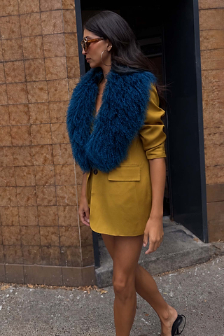 Teal Blue Faux Fur Stole