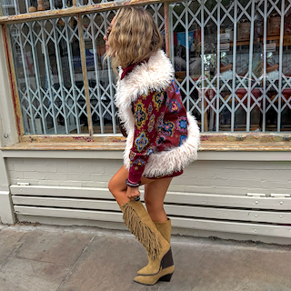 Red Tile Faux Fur Gilet