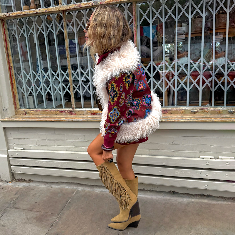 Red Tile Faux Fur Gilet