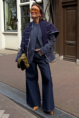 Navy Pinstripe Fold Over Blazer