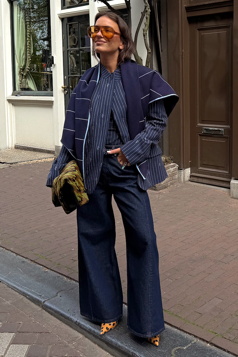 Navy Pinstripe Fold Over Blazer