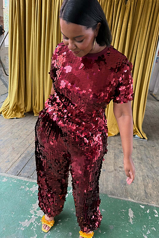 Burgundy Sequin Naomi Trousers