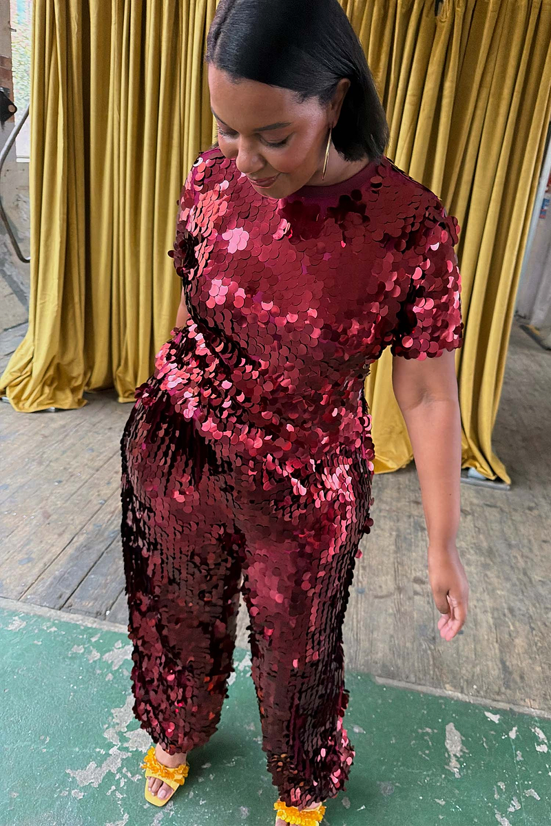 Burgundy Sequin Naomi Trousers