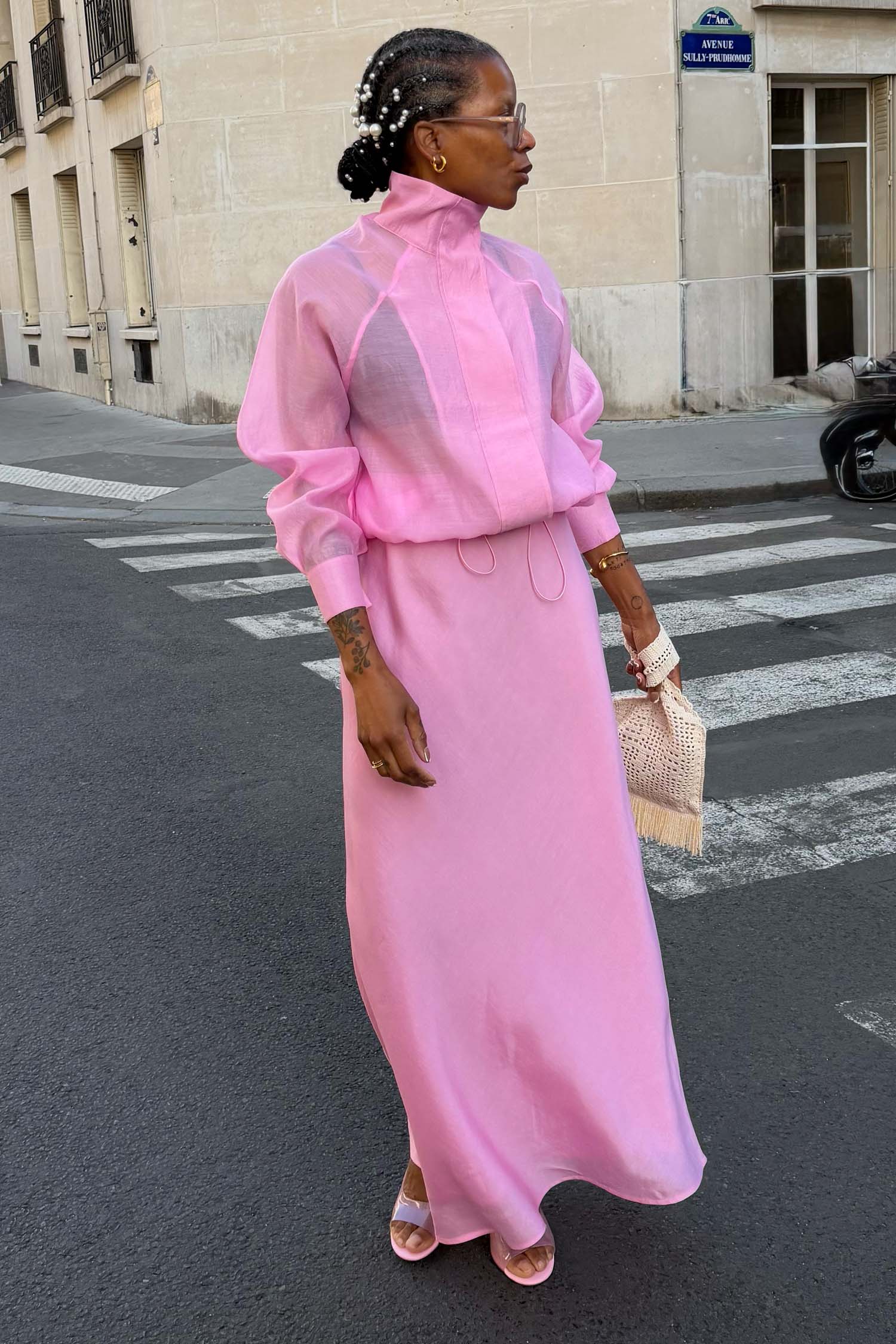 Pink Organza Funnel Neck Jacket