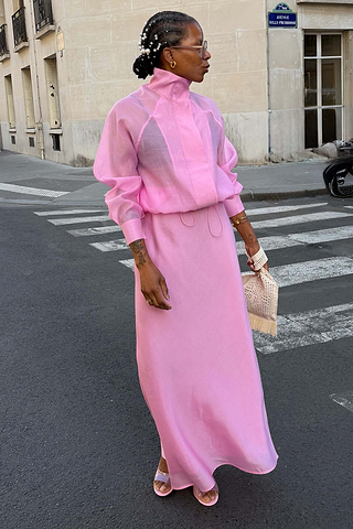 Pink Organza Funnel Neck Jacket