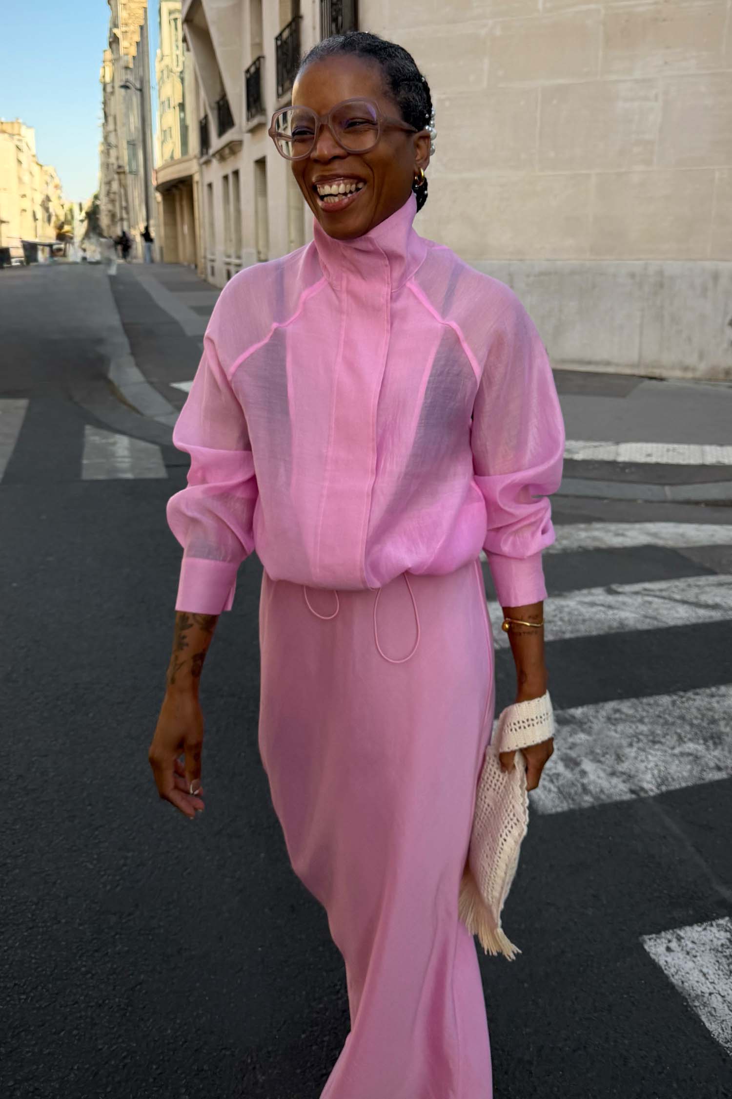 Pink Organza Funnel Neck Jacket